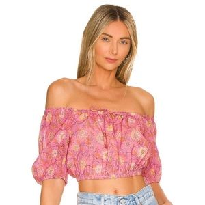 Nwt🌷spell Off-Shoulder Sleeve Pink Cropped Blouse Size Medium 🌷Super Cute!